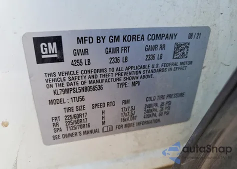 2022 Chevrolet Trailblazer Lt z USA, uszkodzony, nr VIN KL79MPSL5NB056536